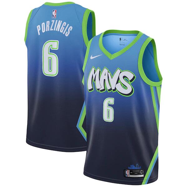 Men's Dallas Mavericks #6 Kristaps Porzingis Blue NBA City Edition Stitched Jersey Men's Dallas Mavericks #6 Kristaps Porzingis Blue NBA City Edition Stitched Jersey
